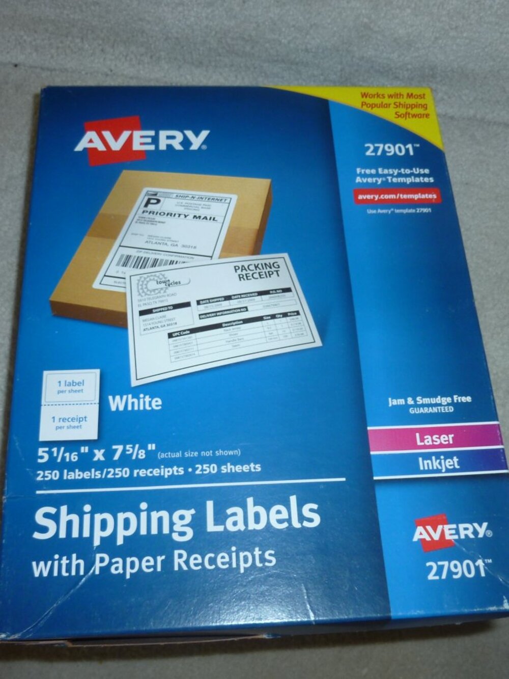 Avery 250 Shipping Labels with Paper Receipts # 27901